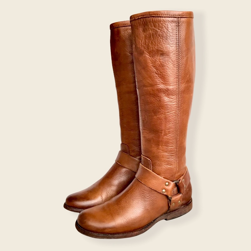 Frye Phillip Harness Cognac Leather Tall Boots - Picture 16 of 16